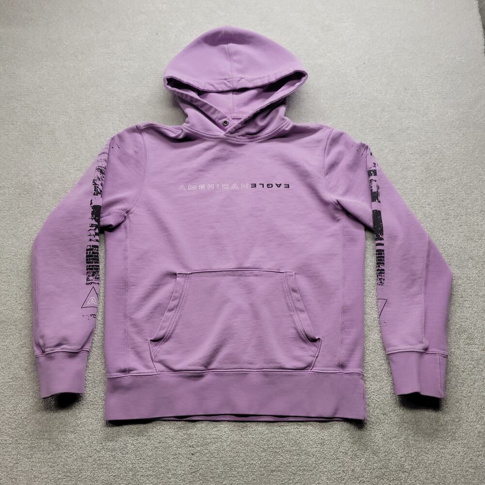 American Eagle Lavender Graphic Sleeve Pullover Hoodie Sweatshirt Women's M